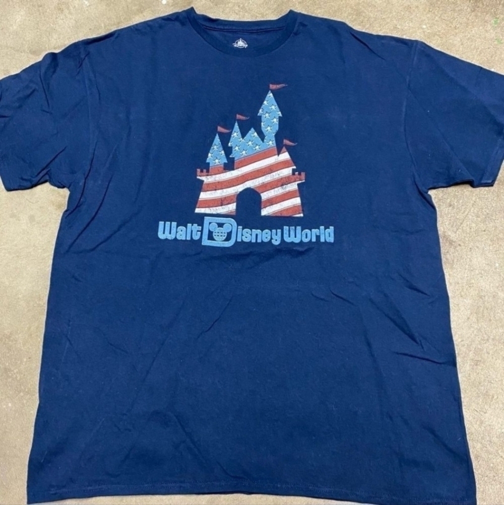 Walt Disney World Graphic T-Shirt Men's Large L 100% Cotton Blue Patriotic EUC